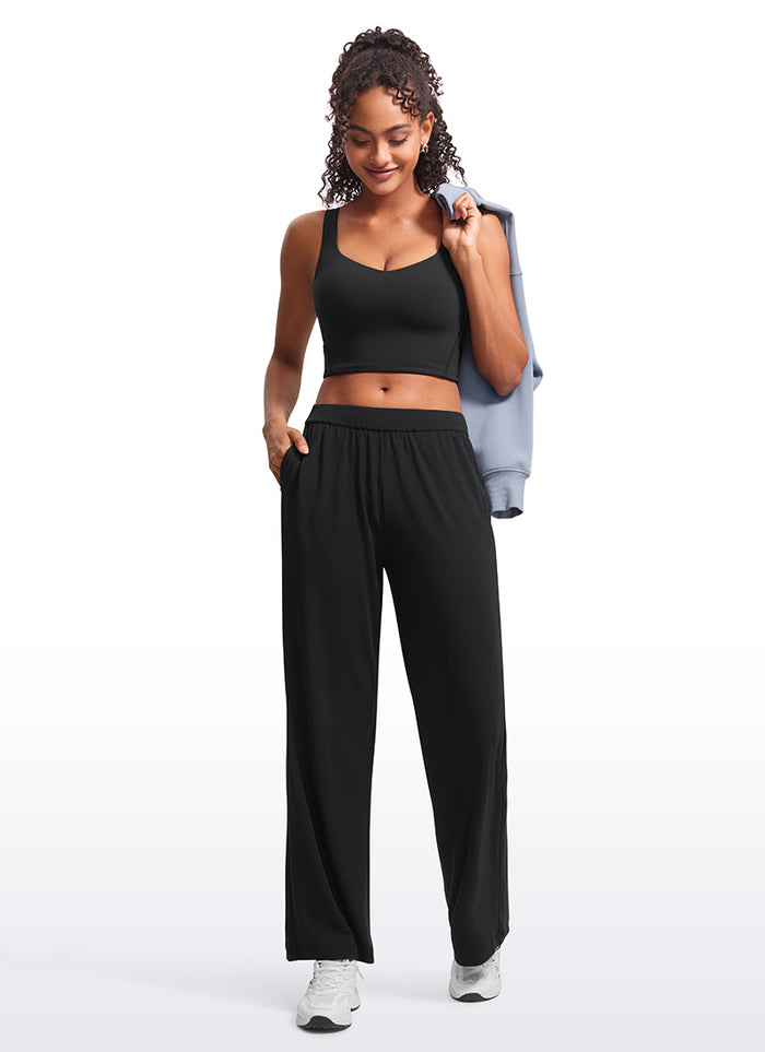 CRZ YOGA Women's Yoga Molded Cup Butterluxe Longline Bra V Neck Black