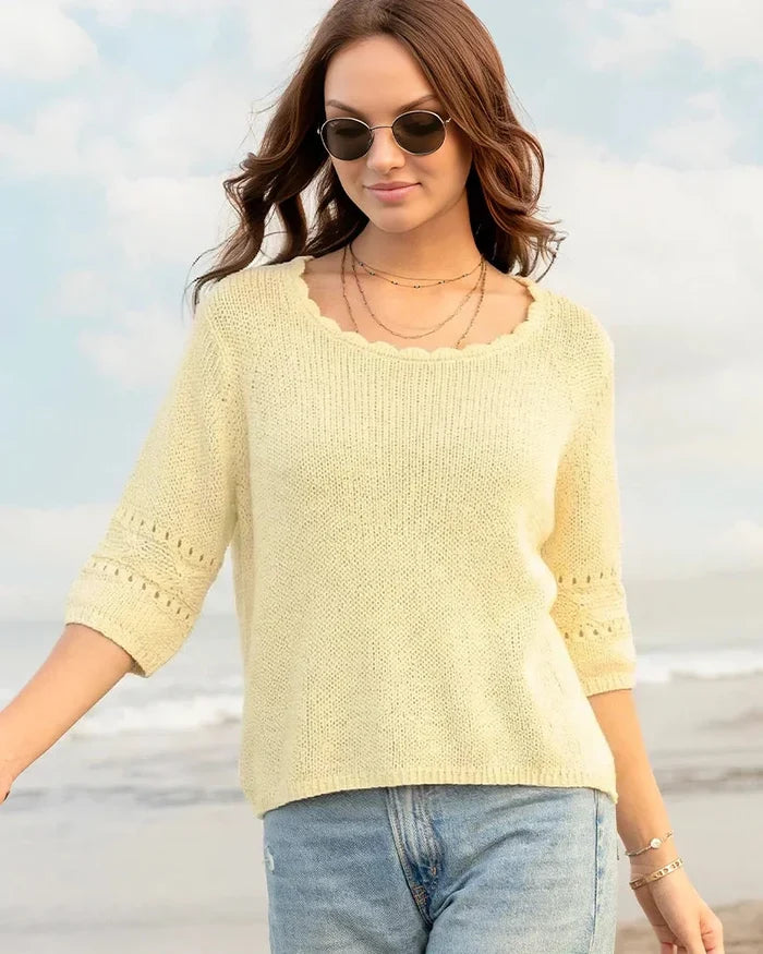 Calliope Scalloped Sweater-Sweaters-Uniquities