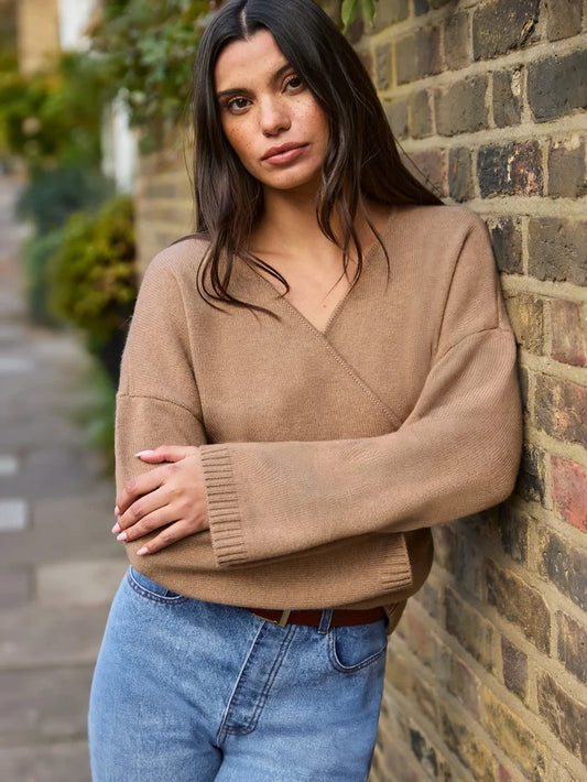Camel Wrap Cardigan With Cashmere