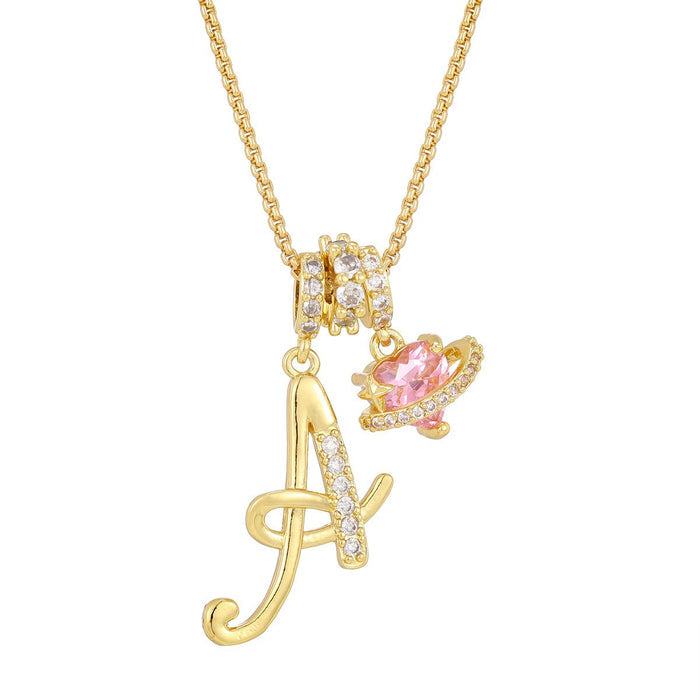 Carmelle - Collier Initiale Avec Cœur Rose Brillant