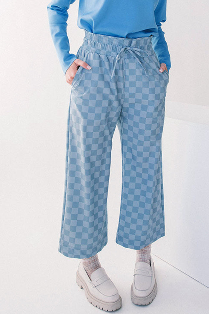 Checkered Elastic High Waist Loose Casual Trousers - Bottoms/Pants & Culotte
