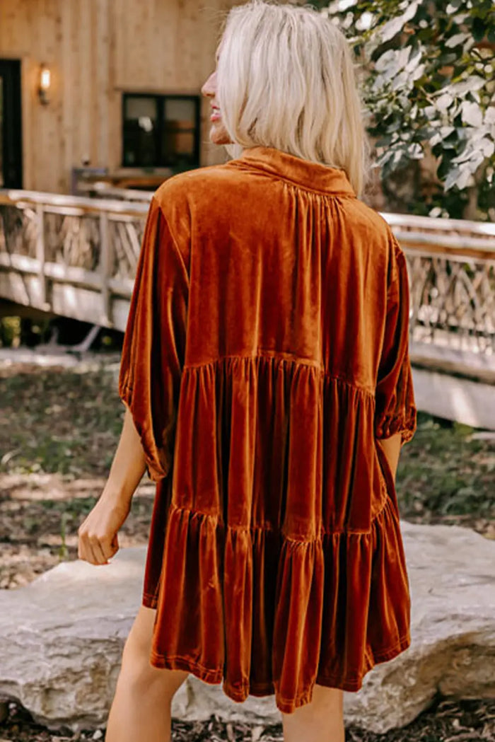 Chestnut 3/4 Sleeve Tunic Babydoll Velvet Shirt - Tops/Blouses & Shirts