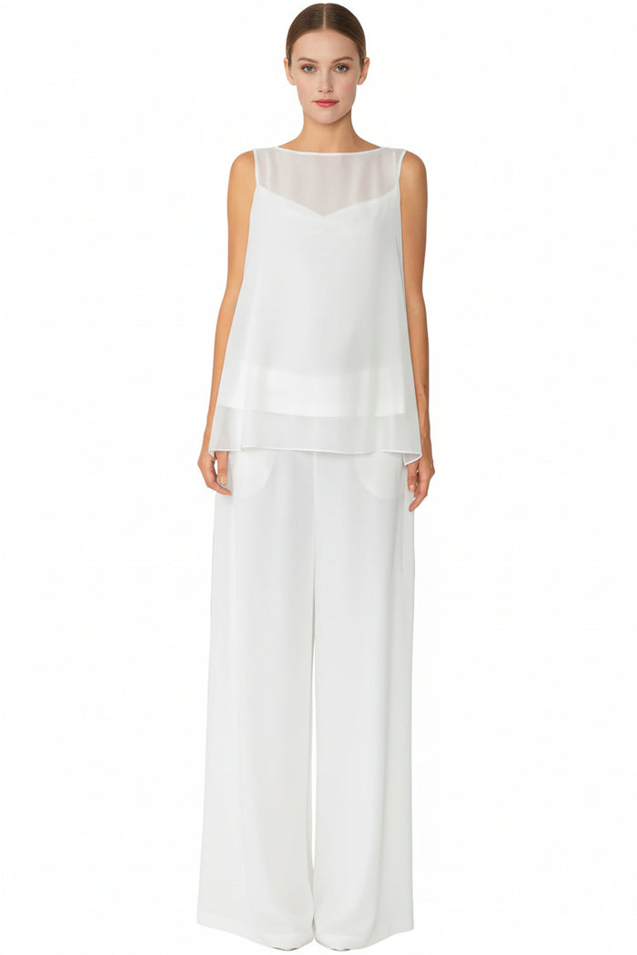 Chiffon Layered Pant in White - 4659P-WT