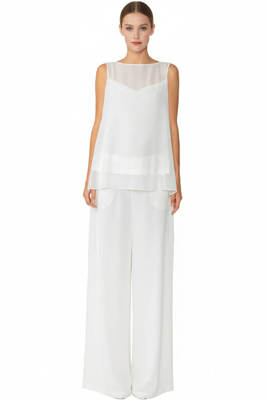 Chiffon Layered Pant in White - 4659P-WT
