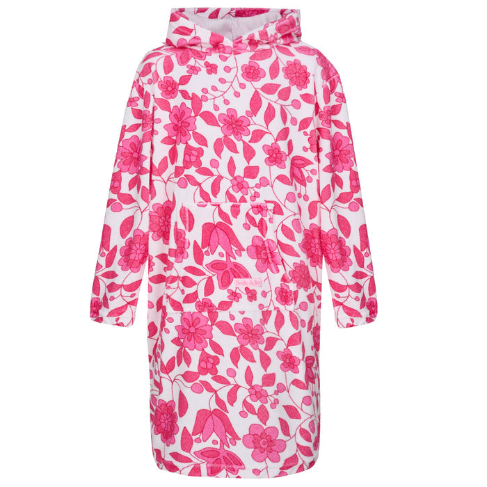 Childrens Floral Towelling Hooded Beach Robe | Fuchsia