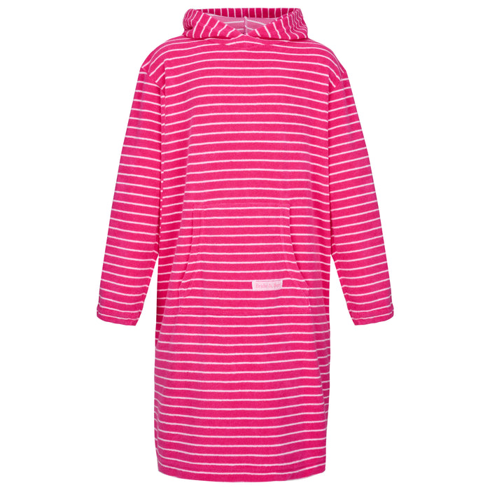 Childrens Striped Towelling Hooded Beach Robe | Fuchsia & White