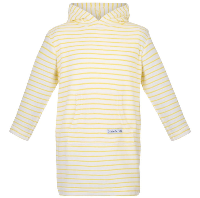 Childrens Striped Towelling Hooded Beach Robe | White & Lemon