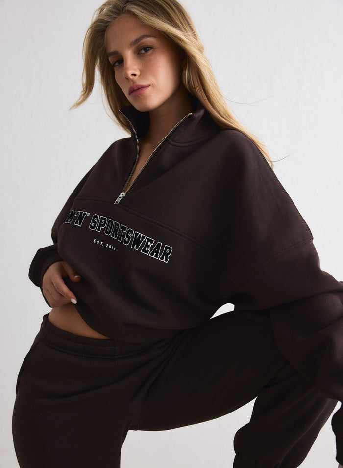 Chocolate Varsity Sweat Half Zip