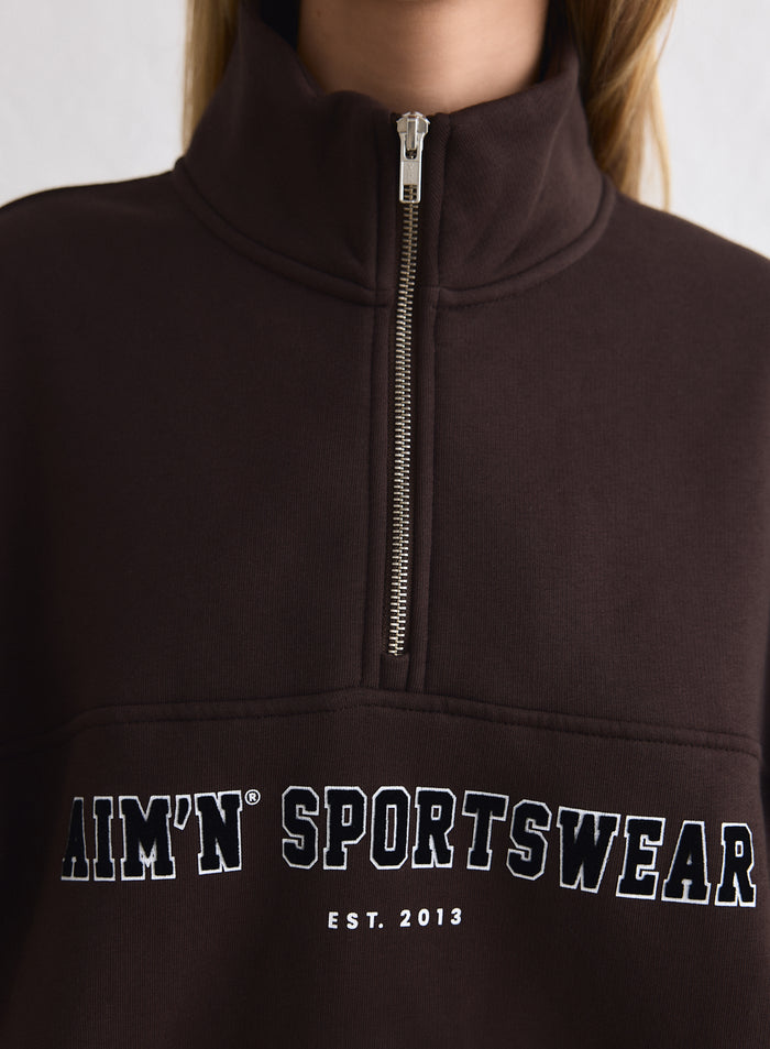 Chocolate Varsity Sweat Half Zip
