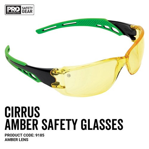 Cirrus Green Arms Safety Glasses Amber A/F Lens