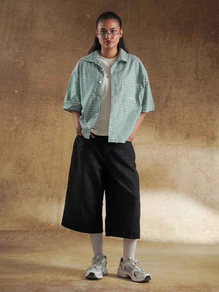Patch pocket construction on green check shirt - GROOVY Pakistan