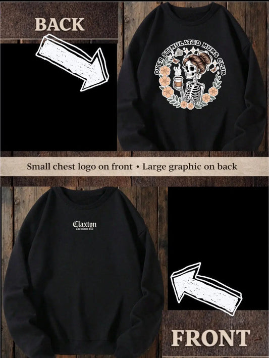 ClaxtoncreationsGB- black overstimulated mums club Black sweater Claxton Creations GB