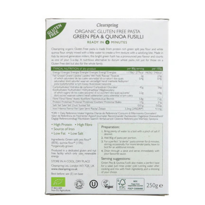 Clearspring Organic Gluten Free Green Pea & Quinoa Pasta 250g