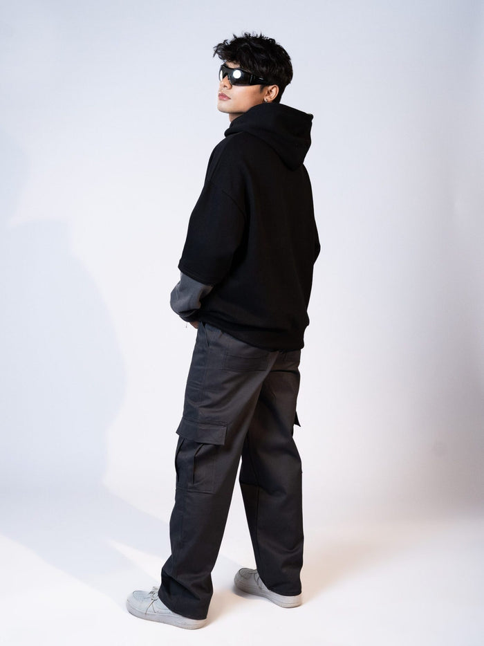 Black Colorblock Hoodie Male Model Back View – GROOVY Pakistan