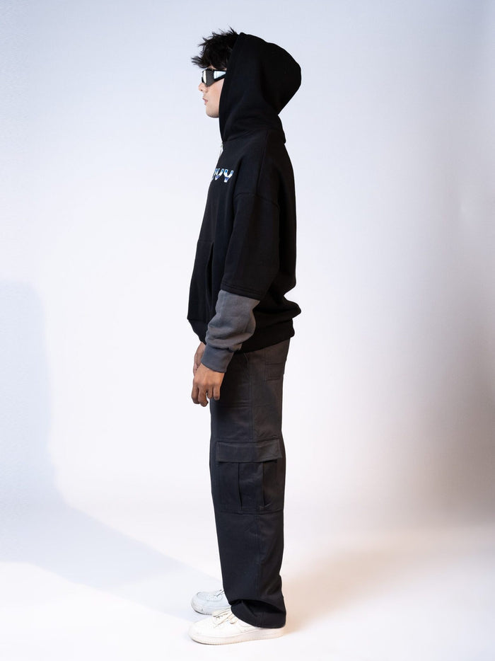 Black Colorblock Hoodie Flat Lay – GROOVY Pakistan