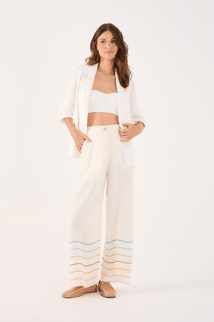 Colorful Waves Embroidered Linen Pants
