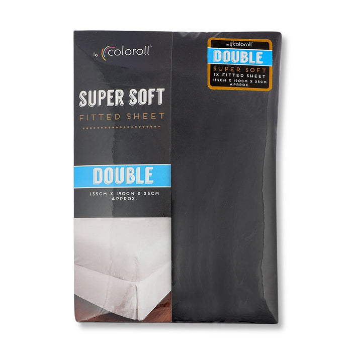 Coloroll Microfibre Black Double Fitted Sheet  330495