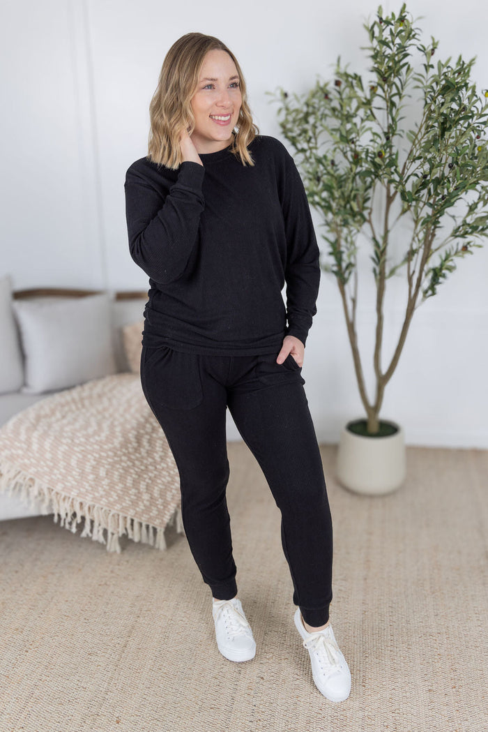 Corrine Ribbed Joggers - Black by Michelle Mae RESTOCK
