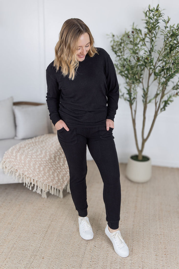 Corrine Ribbed Joggers - Black by Michelle Mae RESTOCK