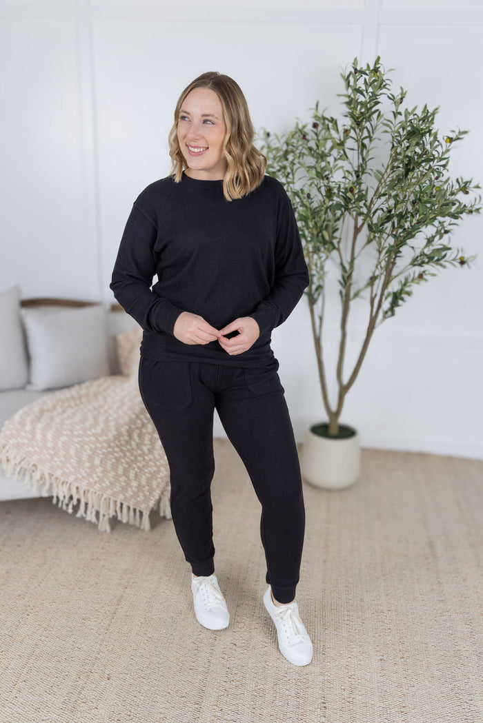Corrine Ribbed Joggers - Black by Michelle Mae RESTOCK