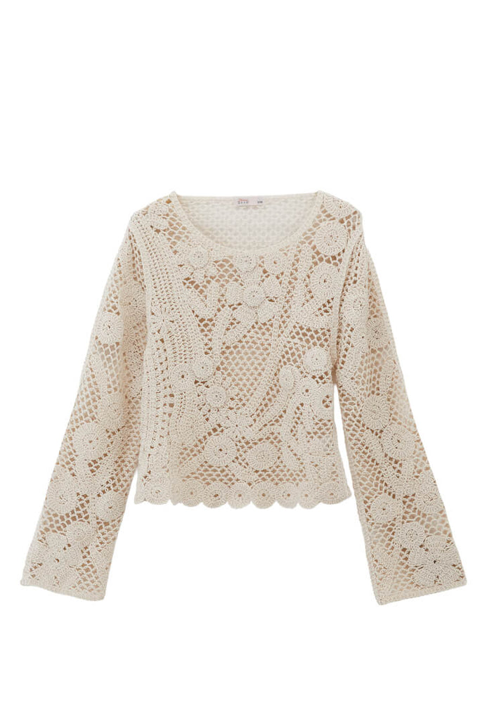 Cotton Long Sleeved Blouse - ALMOND MILK
