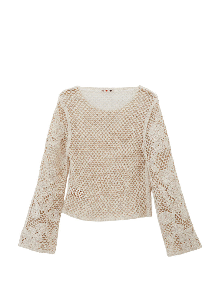 Cotton Long Sleeved Blouse - ALMOND MILK