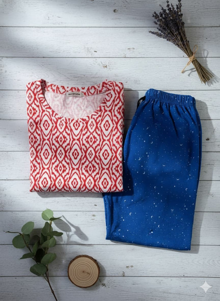 Irah Vastra women’s T-shirt and pant set — folded flatlay view