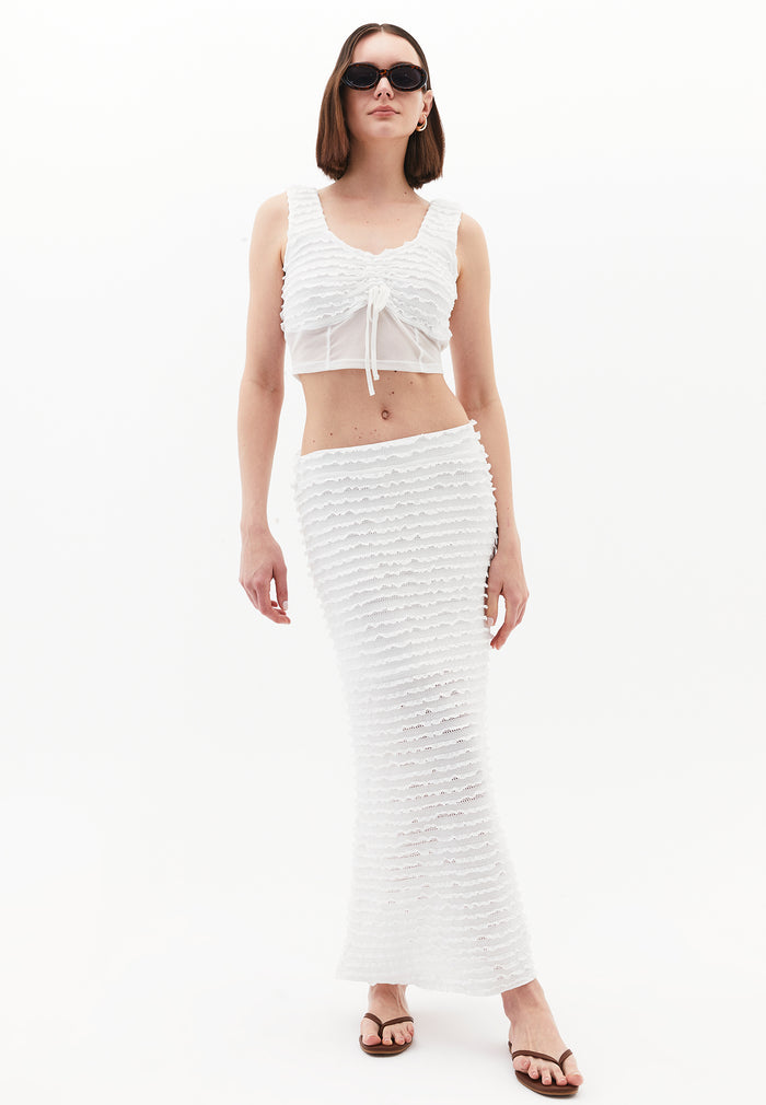 Cut Out V Neck Blouse - WHITE