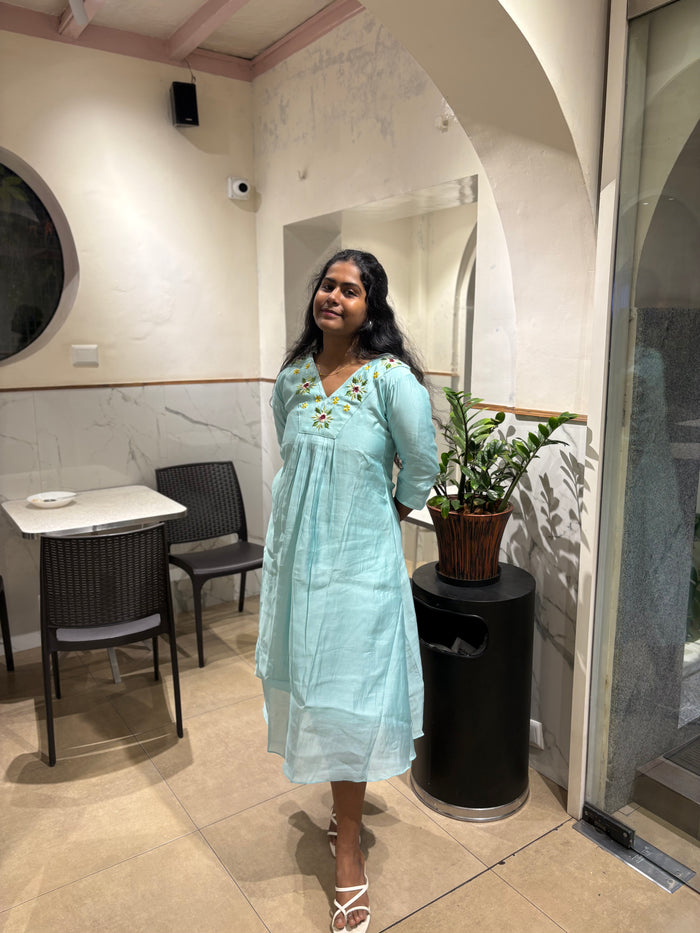 Cyan Embroidery Maxi