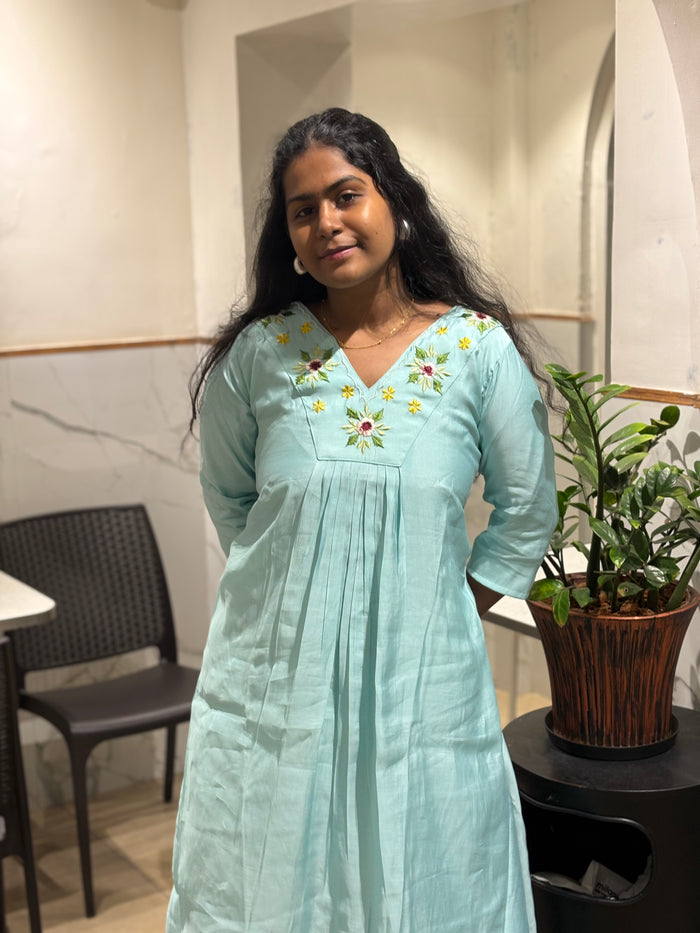 Cyan Embroidery Maxi