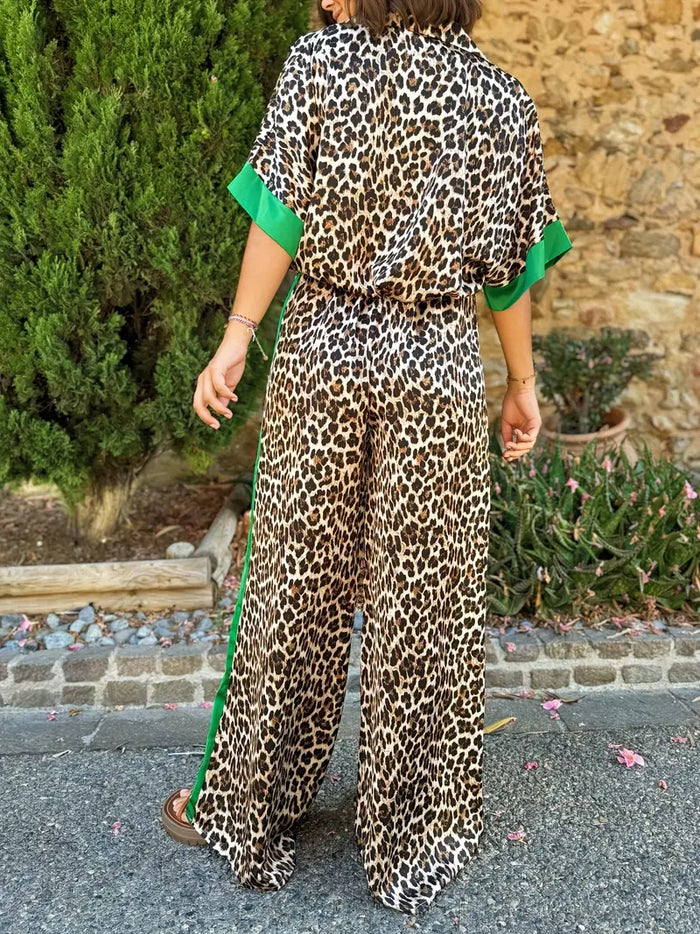 Cyra - Ensemble Imprimé Léopard avec Pantalon à Jambes Larges