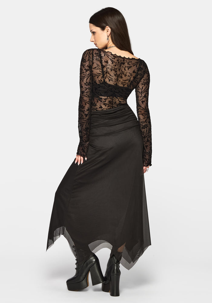 Cyra Hanky Hem Mesh Midaxi Skirt