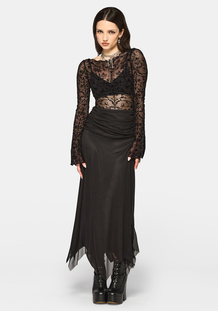 Cyra Hanky Hem Mesh Midaxi Skirt