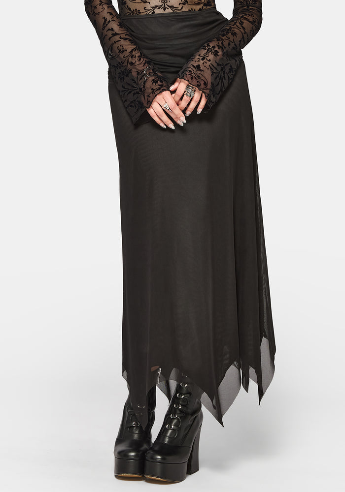 Cyra Hanky Hem Mesh Midaxi Skirt
