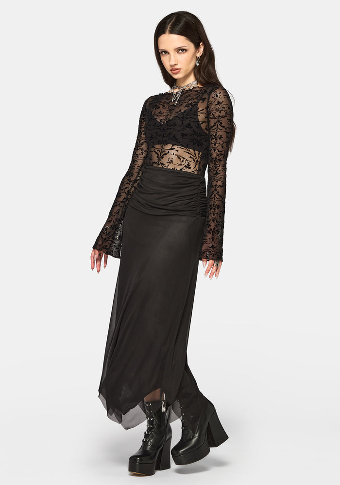Cyra Hanky Hem Mesh Midaxi Skirt