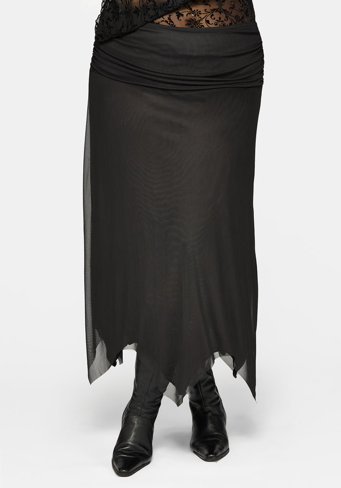Cyra Hanky Hem Mesh Midaxi Skirt