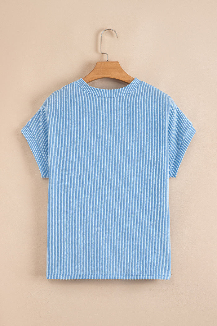 Dark Blue Ribbed Knit Colour Block Pocketed Crew Neck T Shirt - Tops/Tops & Tees
