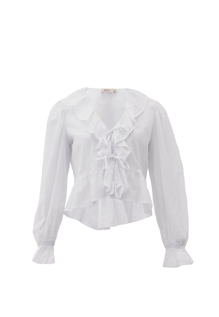 Deep Neck Blouse - WHITE