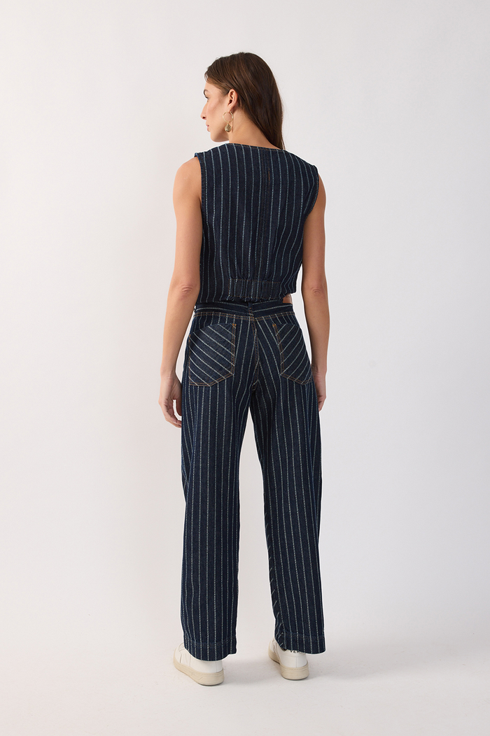 Denim Stripes Belt Loops Barrel Pants_7