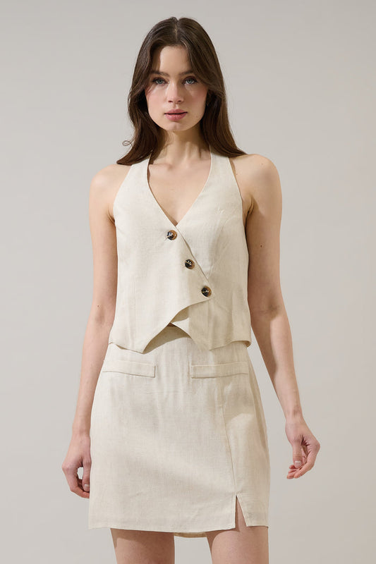 Desery Linen Asymmetric Vest Top