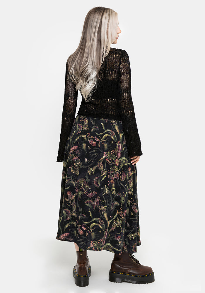 Dionaea Flytrap Print Viscose Midi Skirt