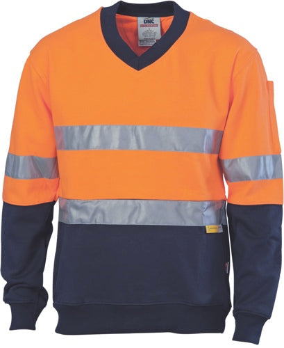 DNC Hi Vis Two Tone Cotton Fleecy Sweat Shirt V-neck With R/Tape 3924