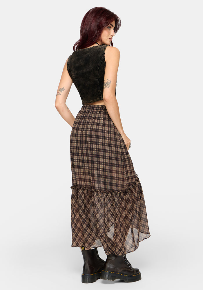 Dorcus Check Chiffon Wrap Midaxi Skirt