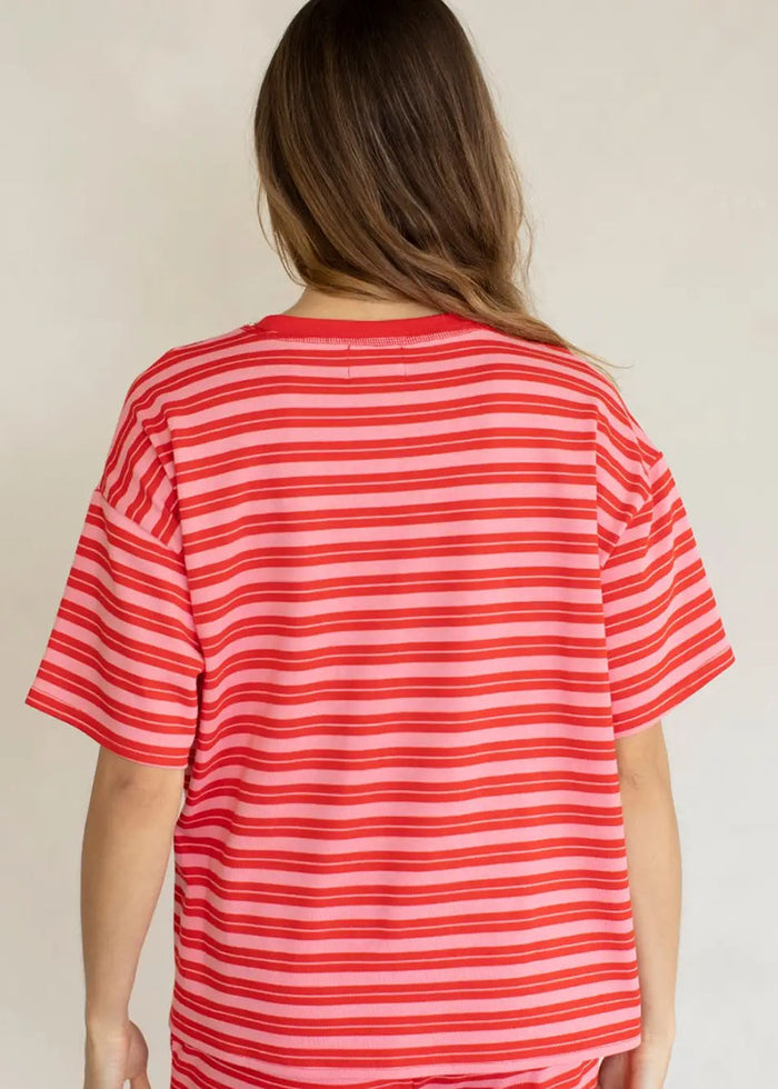 Double Stripe Oversized Tee - Red & Pink