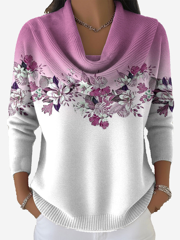 Elarionne - Pull Doux à Imprimé Fleuri