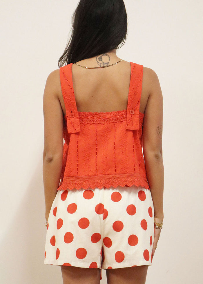 Eleanor Broderie Square Neck Top - Cherry Tomato