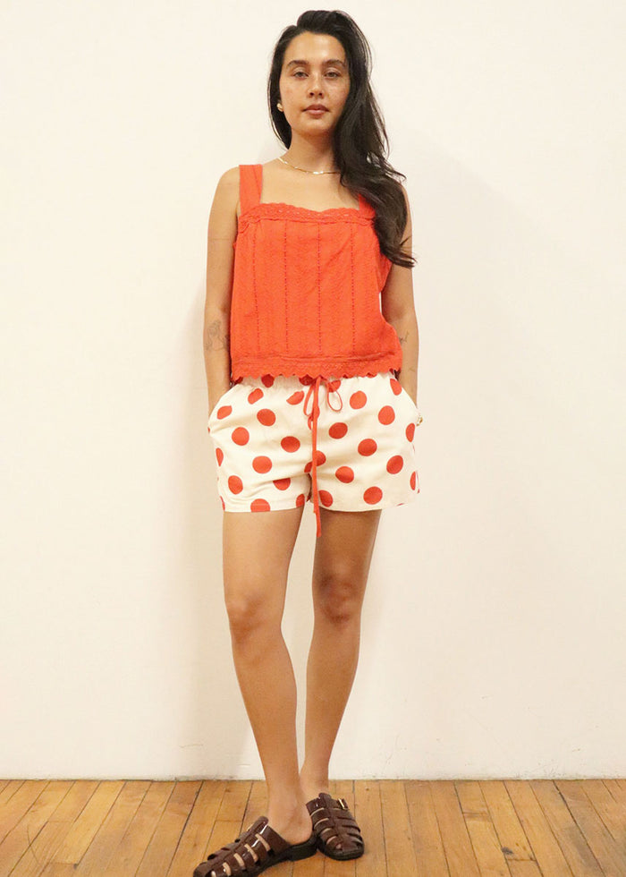 Eleanor Broderie Square Neck Top - Cherry Tomato