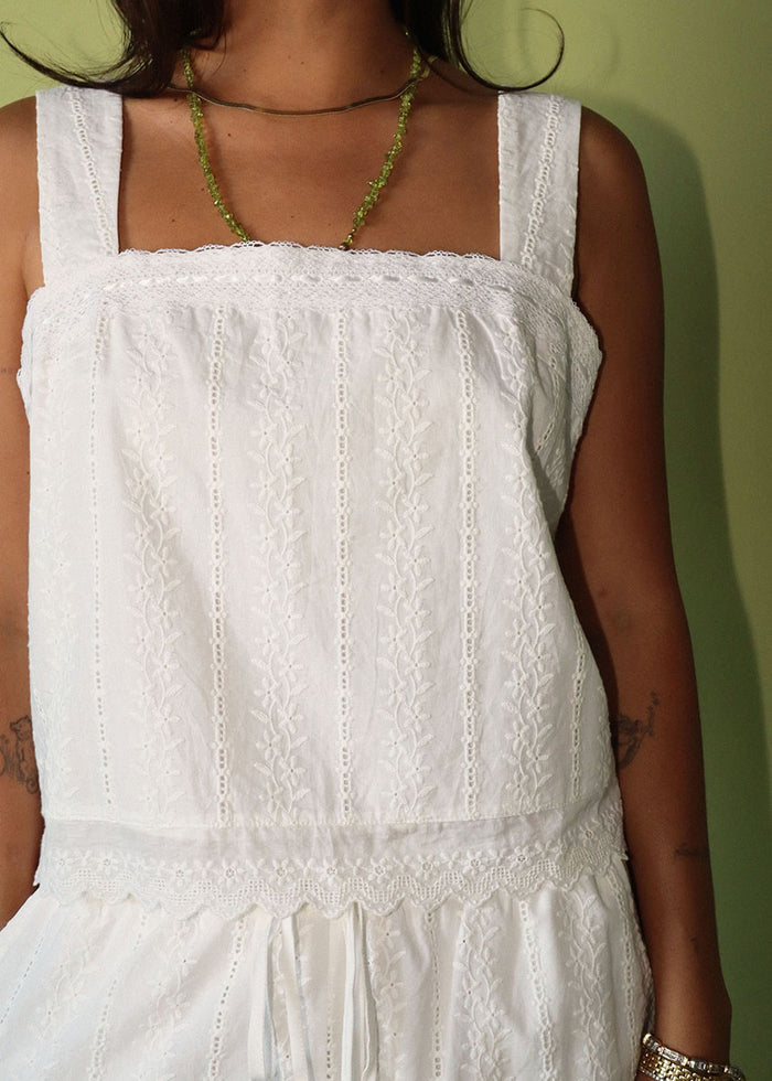 Eleanor Broderie Square Neck Top - Cream