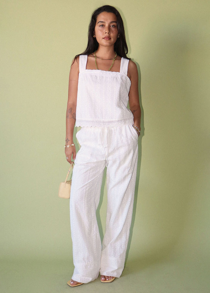 Eleanor Broderie Square Neck Top - Cream