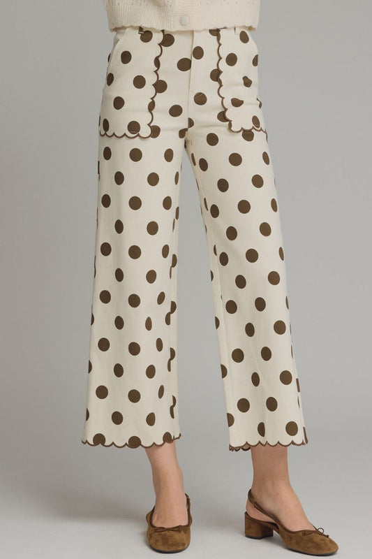 Entro Pants Polka Dot High Waist Wide Leg